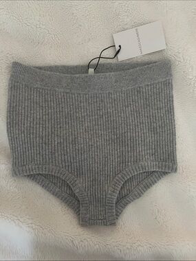 NakedCashmere Ribbed High-Waist Cotton Cashmere Briefs- Light Gray